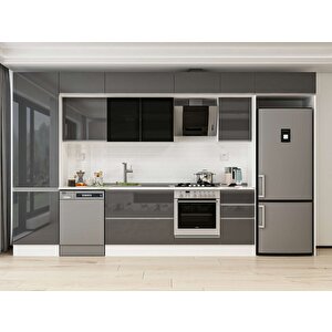 Alvinka 385x240 Cm High Gloss Mdf Mutfak Dolabı Beyaz Antrasıt Mbb-e80b60s45-3 Antrasit