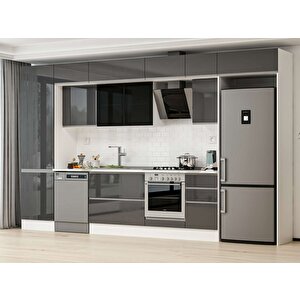 Alvinka 385x240 Cm High Gloss Mdf Mutfak Dolabı Beyaz Antrasıt Mbb-e80b60s45-3 Antrasit