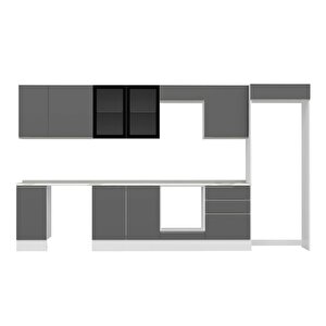 Alvinka 380x222 Cm High Gloss Mutfak Dolabı Beyaz Antrasıt Mb-e80s40s60-3