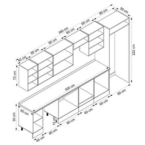 Alvinka 380x222 Cm High Gloss Mutfak Dolabı Beyaz Antrasıt Mb-e80s40s60-3