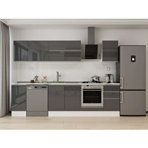 Alvinka 295x210 Cm High Gloss Mutfak Dolabı Beyaz Antrasıt M-e90s40s45-2 Antrasit