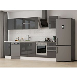 Alvinka 295x210 Cm High Gloss Mutfak Dolabı Beyaz Antrasıt M-e90s40s45-2 Antrasit