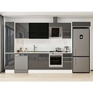 Alvinka 360x222 Cm High Gloss Mutfak Dolabı Beyaz Antrasıt Mbb-e80b40s40-3 Antrasit