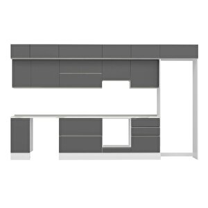 Alvinka 380x240 Cm High Gloss Mutfak Dolabı Beyaz Antrasıt Mb-e80s40s60-1
