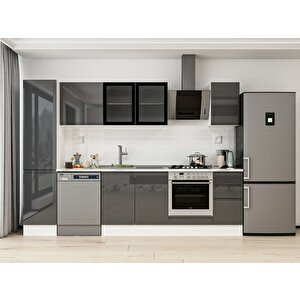 Alvinka 295x210 Cm High Gloss Mdf Mutfak Dolabı Beyaz Antrasıt Mb-e90b45s40-3 Antrasit