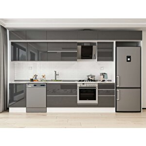390x240 Cm High Gloss Mutfak Dolabı Beyaz Antrasıt Mb-e90s50s50-2 Antrasit