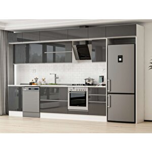 390x240 Cm High Gloss Mutfak Dolabı Beyaz Antrasıt Mb-e90s50s50-2 Antrasit