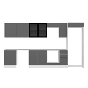 Alvinka 390x222 Cm High Gloss Mdf Mutfak Dolabı Beyaz Antrasıt Mb-e90s60s40-3