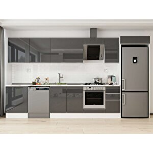 390x222 Cm High Gloss Mdf Mutfak Dolabı Beyaz Antrasıt Mb-e90s60s40-2 Antrasit