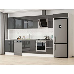 390x222 Cm High Gloss Mdf Mutfak Dolabı Beyaz Antrasıt Mb-e90s60s40-2 Antrasit