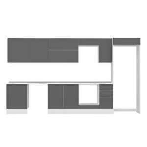 Alvinka 390x222 Cm High Gloss Mdf Mutfak Dolabı Beyaz Antrasıt Mb-e90s60s40-2