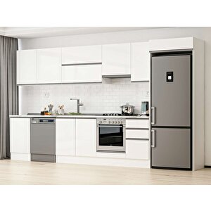 385x222 Cm High Gloss Mutfak Dolabı Beyaz Beyaz Mb-e90s50s45-1 Beyaz
