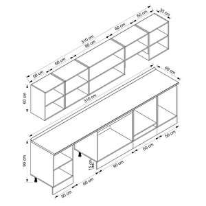 Alvinka 310x210 Cm High Gloss Mdf Mutfak Dolabı Beyaz Antrasıt M-e90s50s50-1