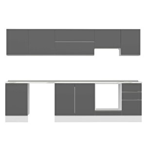 Alvinka 295x210 Cm High Gloss Mdf Mutfak Dolabı Beyaz Antrasıt M-e80s50s45-1