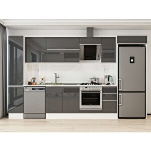 370x222 Cm High Gloss Mdf Mutfak Dolabı Beyaz Antrasıt Mbb-e90b40s40-2 Antrasit