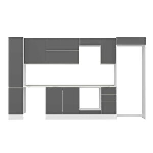 Alvinka 370x222 Cm High Gloss Mdf Mutfak Dolabı Beyaz Antrasıt Mbb-e90b40s40-2
