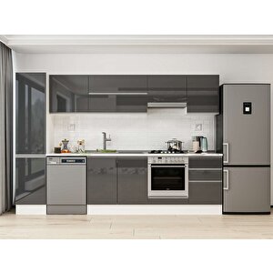 305x210 Cm High Gloss Mdf Mutfak Dolabı Beyaz Antrasıt Mb-e90b45s50-1 Antrasit