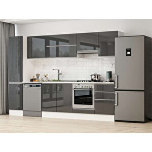 305x210 Cm High Gloss Mdf Mutfak Dolabı Beyaz Antrasıt Mb-e90b45s50-1 Antrasit