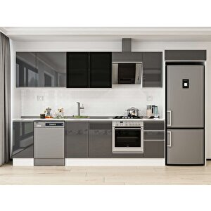 360x222 Cm High Gloss Mutfak Dolabı Beyaz Antrasıt Mb-e80s40s40-3 Antrasit