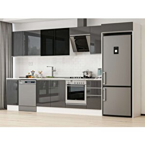 360x222 Cm High Gloss Mutfak Dolabı Beyaz Antrasıt Mb-e80s40s40-3 Antrasit