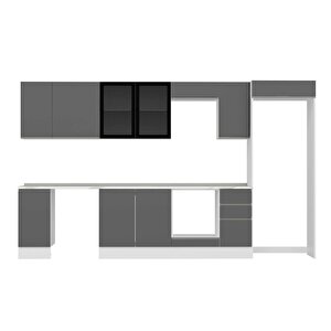 Alvinka 360x222 Cm High Gloss Mutfak Dolabı Beyaz Antrasıt Mb-e80s40s40-3