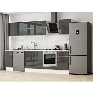 290x210 Cm High Gloss Mdf Mutfak Dolabı Beyaz Antrasıt M-e80s40s50-2 Antrasit