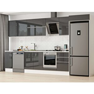 380x222 Cm High Gloss Mdf Mutfak Dolabı Beyaz Antrasıt Mb-e90s40s50-2 Antrasit