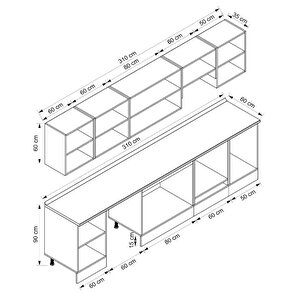 Alvinka 310x210 Cm High Gloss Mdf Mutfak Dolabı Beyaz Antrasıt M-e80s60s50-1