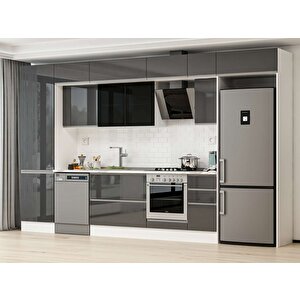 380x240 Cm High Gloss Mdf Mutfak Dolabı Beyaz Antrasıt Mbb-e80b60s40-3 Antrasit