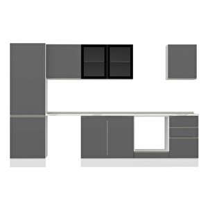 Alvinka 320x210 Cm High Gloss Mdf Mutfak Dolabı Beyaz Antrasıt Mb-e90b60s50-3