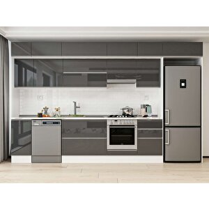 Alvinka 380x240 Cm High Gloss Mutfak Dolabı Beyaz Antrasıt Mb-e90s40s50-1 Antrasit
