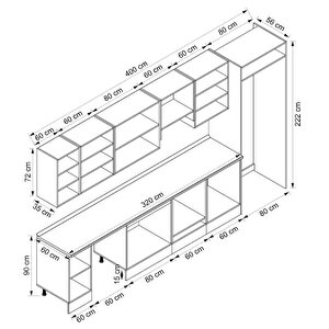 Alvinka 400x222 Cm High Gloss Mdf Mutfak Dolabı Beyaz Beyaz Mb-e80s60s60-1