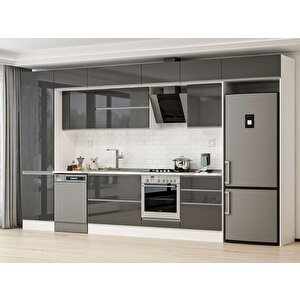 Alvinka 400x240 Cm High Gloss Mdf Mutfak Dolabı Beyaz Antrasıt Mbb-e80b60s60-2 Antrasit