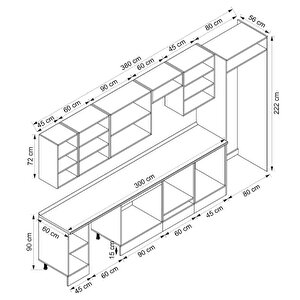 Alvinka 380x222 Cm High Gloss Mdf Mutfak Dolabı Beyaz Antrasıt Mb-e90s45s45-2