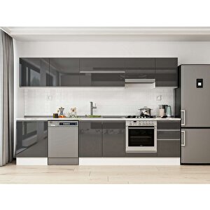 Alvinka 315x210 Cm High Gloss Mdf Mutfak Dolabı Beyaz Antrasıt M-e90s60s45-1 Antrasit