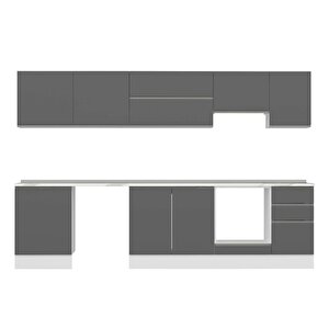 Alvinka 315x210 Cm High Gloss Mdf Mutfak Dolabı Beyaz Antrasıt M-e90s60s45-1