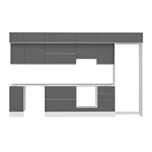 Alvinka 370x240 Cm High Gloss Mutfak Dolabı Beyaz Antrasıt Mb-e80s40s50-1