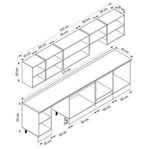 Alvinka 315x210 Cm High Gloss Mdf Mutfak Dolabı Beyaz Antrasıt M-e90s45s60-1