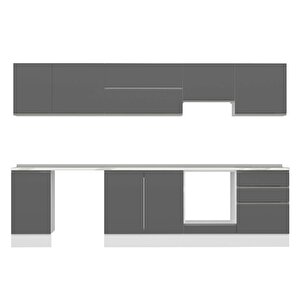 Alvinka 315x210 Cm High Gloss Mdf Mutfak Dolabı Beyaz Antrasıt M-e90s45s60-1