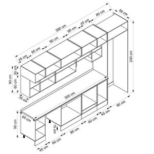 Alvinka 380x240 Cm High Gloss Mutfak Dolabı Beyaz Antrasıt Mb-e90s45s45-1