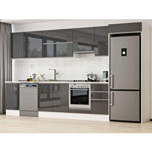 Alvinka 380x222 Cm High Gloss Mdf Mutfak Dolabı Beyaz Antrasıt Mb-e90s45s45-1 Antrasit