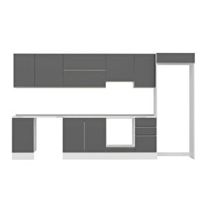 Alvinka 380x222 Cm High Gloss Mdf Mutfak Dolabı Beyaz Antrasıt Mb-e90s45s45-1