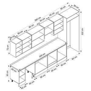 Alvinka 380x222 Cm High Gloss Mdf Mutfak Dolabı Beyaz Antrasıt Mb-e90s45s45-1