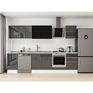 Alvinka 295x210 Cm High Gloss Mutfak Dolabı Beyaz Antrasıt M-e80s45s50-3 Antrasit