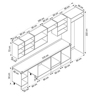 Alvinka 390x222 Cm High Gloss Mdf Mutfak Dolabı Beyaz Beyaz Mb-e90s50s50-3