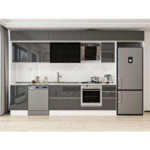 370x240 Cm High Gloss Mdf Mutfak Dolabı Beyaz Antrasıt Mb-e80s50s40-3 Antrasit