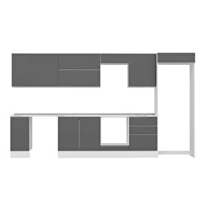Alvinka 390x222 Cm High Gloss Mdf Mutfak Dolabı Beyaz Antrasıt Mb-e90s40s60-2