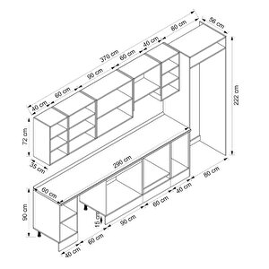 Alvinka 370x222 Cm High Gloss Mdf Mutfak Dolabı Beyaz Antrasıt Mb-e90s40s40-1