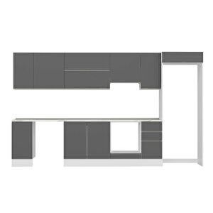Alvinka 370x222 Cm High Gloss Mdf Mutfak Dolabı Beyaz Antrasıt Mb-e90s40s40-1