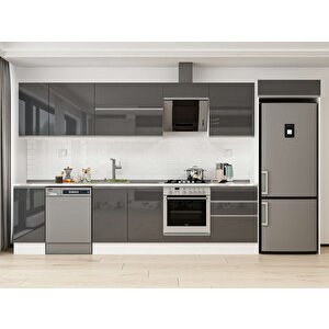 380x222 Cm High Gloss Mutfak Dolabı Beyaz Antrasıt Mb-e80s40s60-2 Antrasit